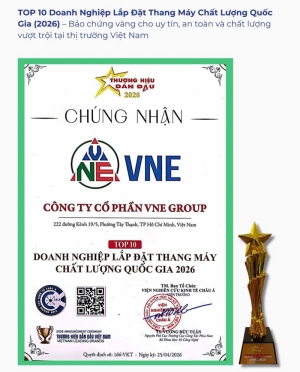 vne group duoc vinh danh top 10 doanh nghiep lap dat thang may chat luong hang dau quoc gia 2026